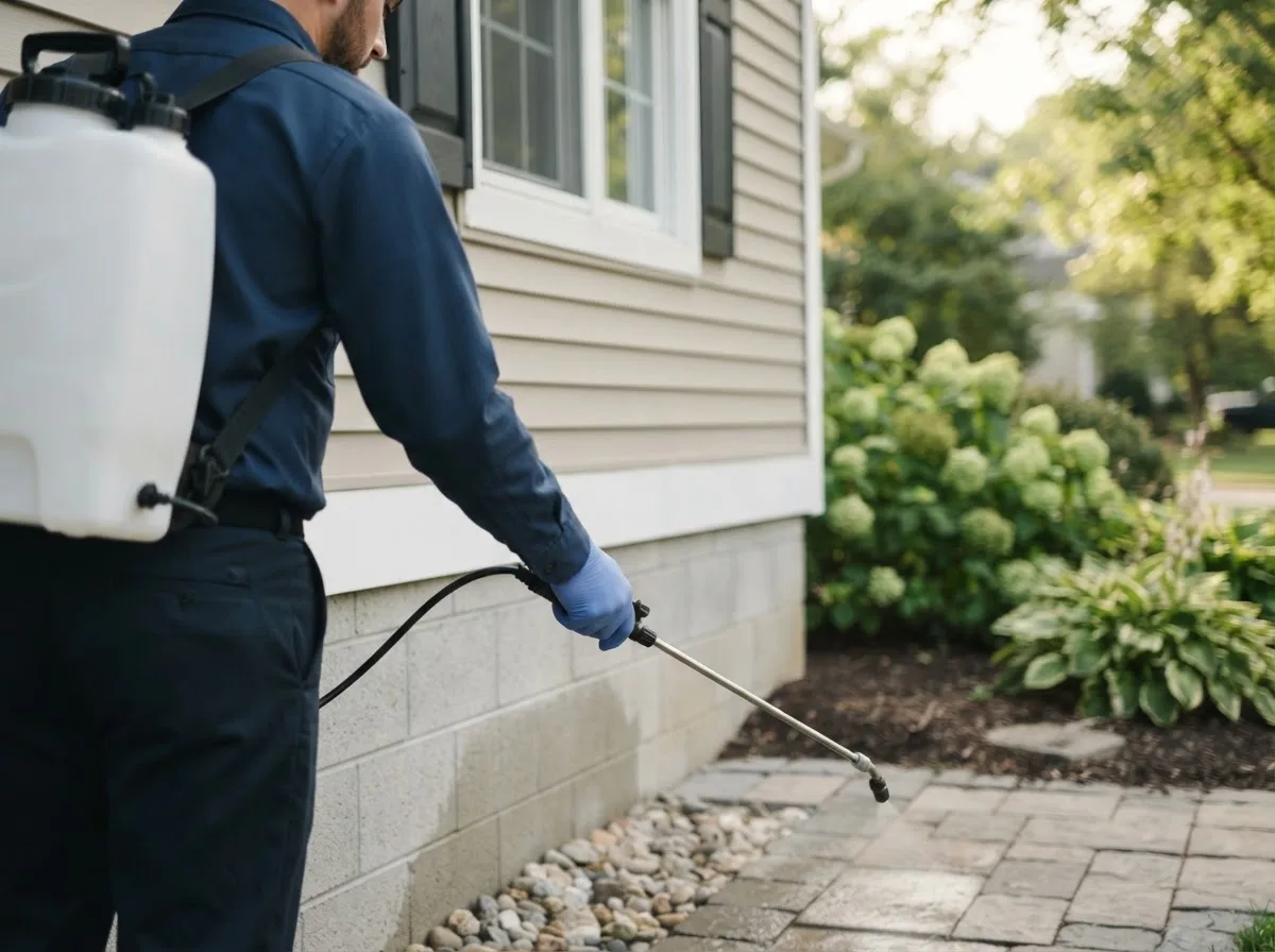 Pest control technician inspecting a home in Van Dyne, WI